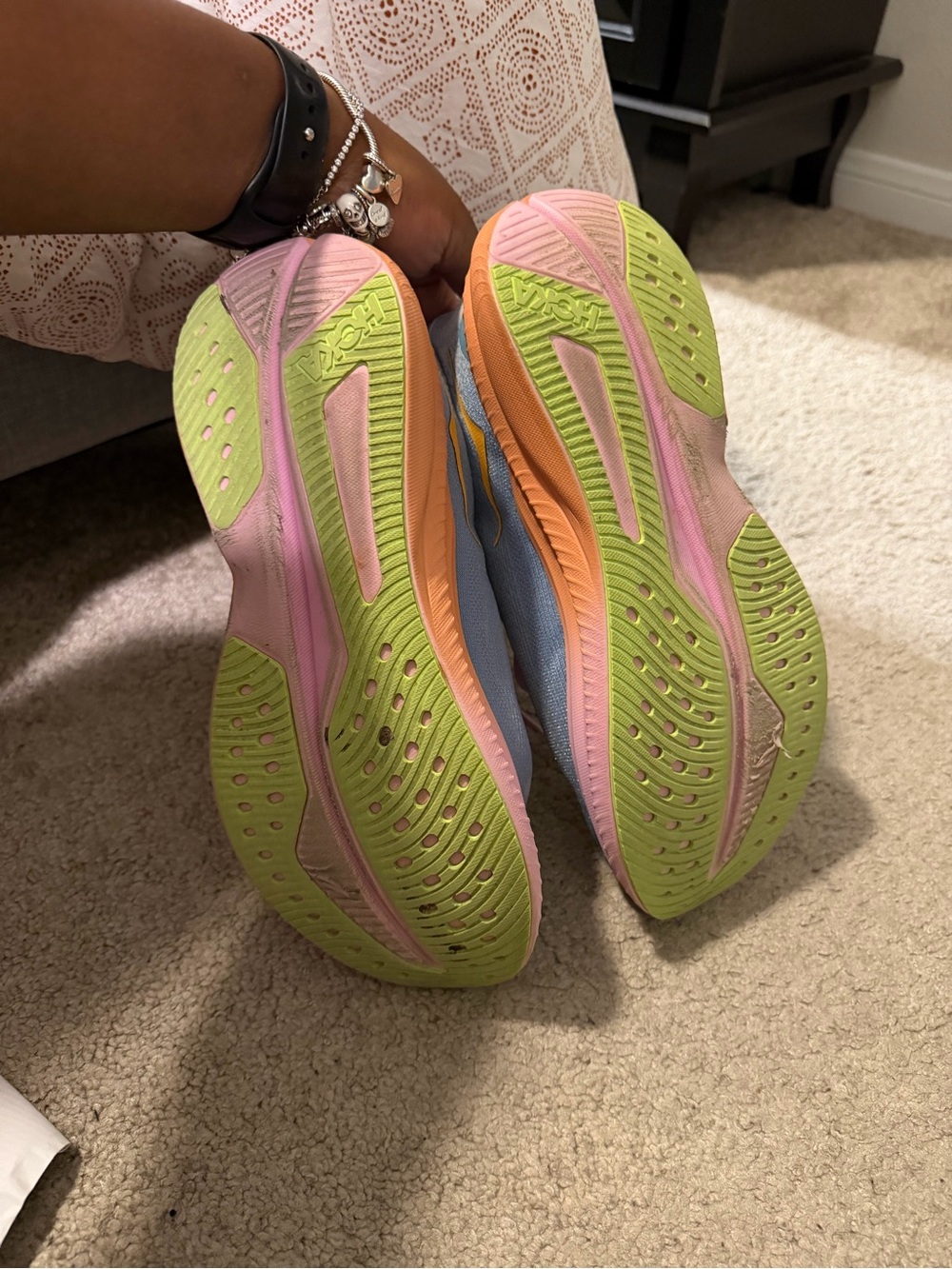 Hoka Women Light Blue Sneakers with Pink & Orange Accents - Picture 5 of 5